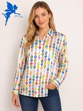 VILAGALLO Irina Calabrote Vibrant Chain Link Print Button Down Top